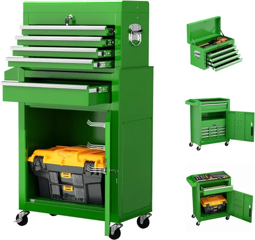 Vista 18 de Oakcloud Combo de Caja y Gabinete de Herramientas Rodantes de Servicio Pesado de 5 Cajones con Forro Negro - Caja de Herramientas de Garaje de Acero
