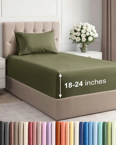 Vista 153 de Sábanas individuales de bolsillo extra profundo, sábanas transpirables y refrescantes de 3 piezas, juego de sábanas de lujo para hotel, suaves, sin
