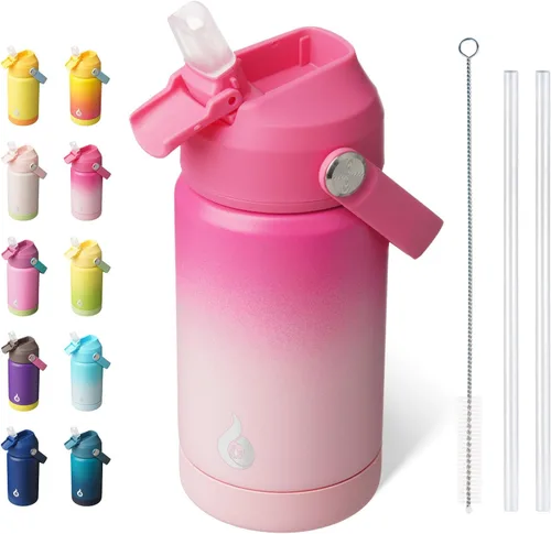 Vista 16 de BJPKPK - Botella de agua aislada con tapa de popote, 532 ml Botellas termo con boquilla suave, asa flexible y base antideslizante, libre de BPA, a
