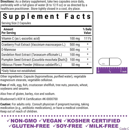 Vista 2 de Bluebonnet Nutrition Apoyo al tracto urinario, limpieza y enjuague*, sin soja, sin gluten, certificado Kosher, sin OMG, sin lácteos, vegano, 60