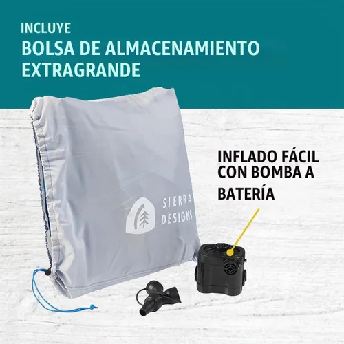 Vista 5 de Sierra Designs Colchón de cama de aire de camping Queen y individual para camping, viajes y campamento (bomba incluida)