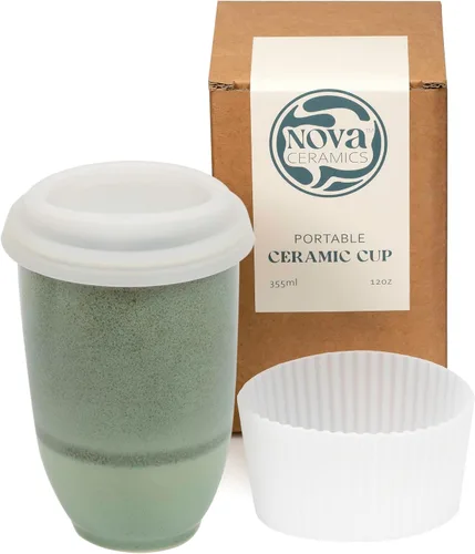 Vista 22 de NOVA CERAMICS Taza de viaje – Taza de viaje de cerámica con tapa – Taza de café de viaje única para llevar – Vaso de café apto para microondas