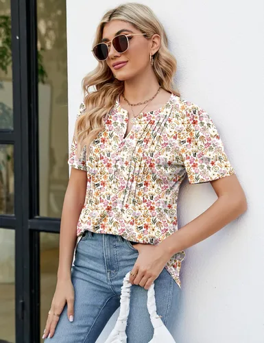 Vista 5 de LUYAA Blusas casuales de manga larga para mujer, túnica elegante, cuello en V, botones, ropa de oficina, otoño e invierno