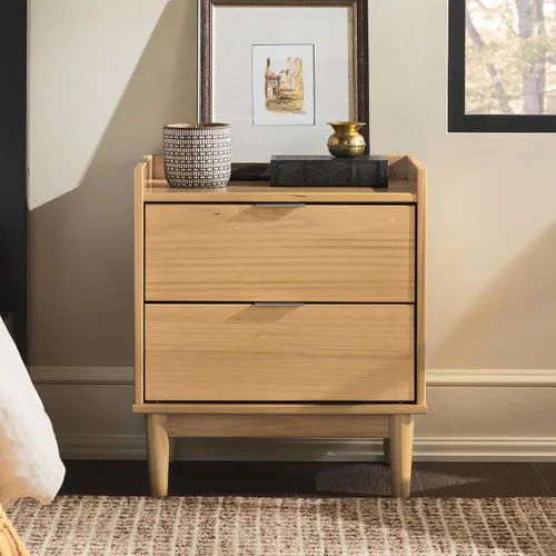 Vista 3 de Walker Edison Blythe Mid-Century - Mesita de noche moderna con 2 cajones, 20 pulgadas, pino natural