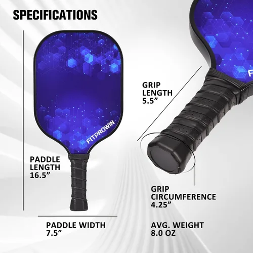 Vista 4 de FITPROWIN Pickleball Paddles Set of 2/1 Carbon Fiber Pickleball Paddles Fiberglass Pickleball Rackets with 16mm Honeycomb Core Lightweight Pickle