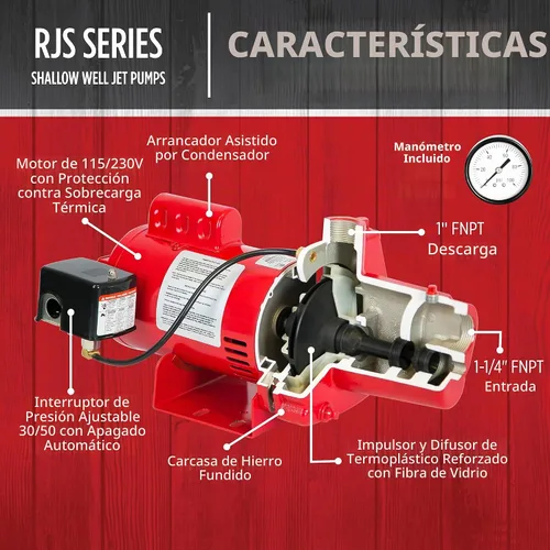 Vista 3 de Red Lion RJS-50-PREM 1/2 HP, 12 GPM, 115/230 V, Bomba de chorro para pozo poco profundo de hierro fundido premium, Roja, 602206