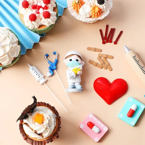 Vista 4 de 21 decoraciones para tartas de graduación para enfermeras, decoraciones de fiesta de graduación, decoración de cupcakes de enfermería para médicos