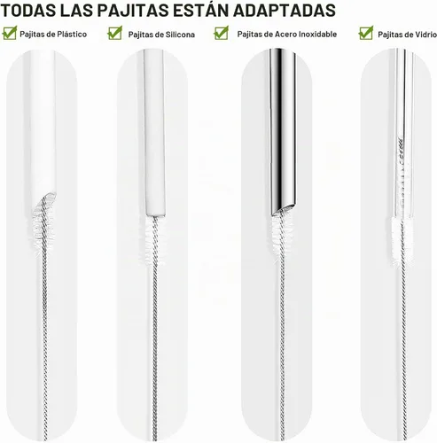 Vista 3 de Juego de 10 cepillos limpiadores de pajillas, 10 piezas de 10 pulgadas con mango de acero inoxidable, cepillo extra largo para vaso, taza