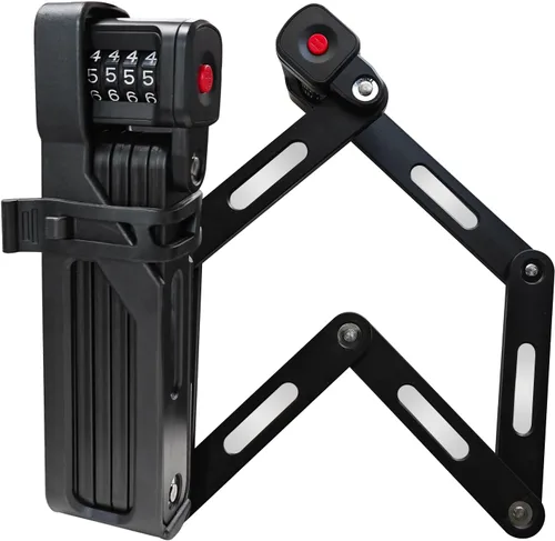 Vista 7 de Cerradura plegable de bicicleta de 35.4 pulgadas con 3 llaves y kit de soporte de montaje para bicicletas, scooters eléctricos, antirrobo
