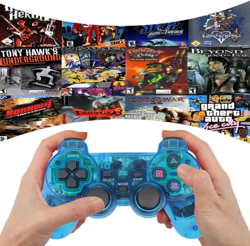 Vista 4 de CONNYAM Controlador inalámbrico para PS2, control remoto de juego de doble vibración 2.4G para PlayStation 2 PS2
