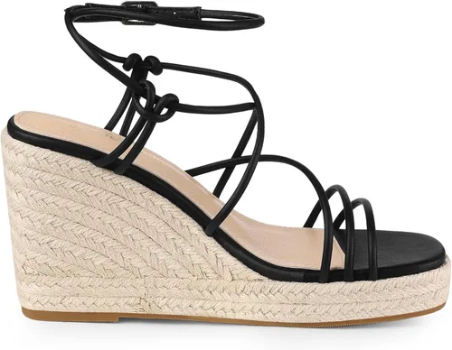 Vista 7 de Allegra K Sandalias de plataforma para mujer con tacón de cuña y tiras