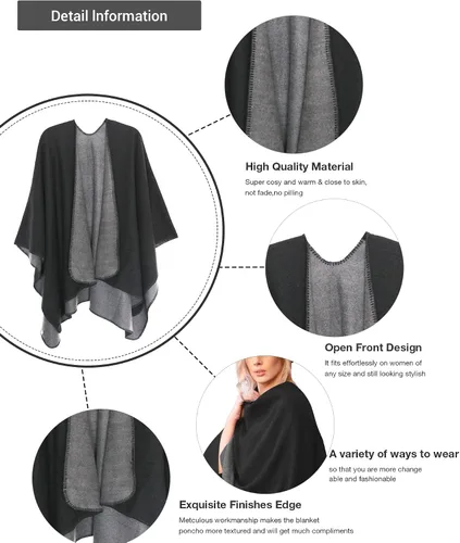 Vista 5 de MissShorthair - Poncho para mujer, estampado, chal envolvente, de moda, abierto al frente, capa.