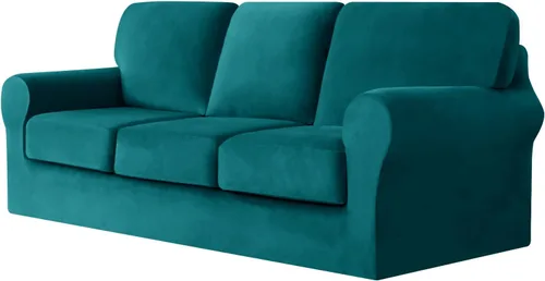 Vista 92 de UNBBRRL Fundas de sofá de 3 piezas para sofá, funda de terciopelo elástico para sillón con 1 funda de cojín de asiento y 1 funda de respaldo