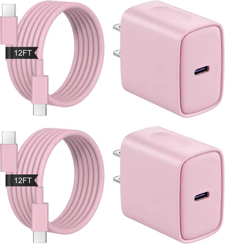 Vista 13 de Cargador de carga rápida para iPhone 17, 16, 15, paquete de 2+2 cargadores de pared USB C de 20 W con cable de carga rápida de 6 pies compatible