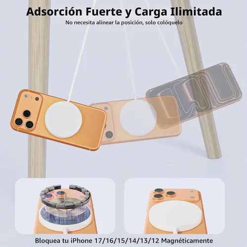 Vista 8 de Cargador inalámbrico magnético para iPhone, [certificado Apple MFi] Cable de carga Apple Mag-Safe de 6 pies, almohadilla de carga inalámbrica