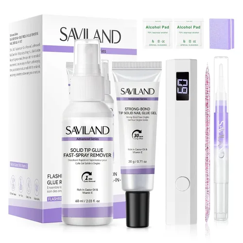 Vista 8 de Kit de pegamento de uñas sólido en gel Saviland y removedor de pegamento de uñas: luz UV para uñas, herramientas completas para uñas postizas