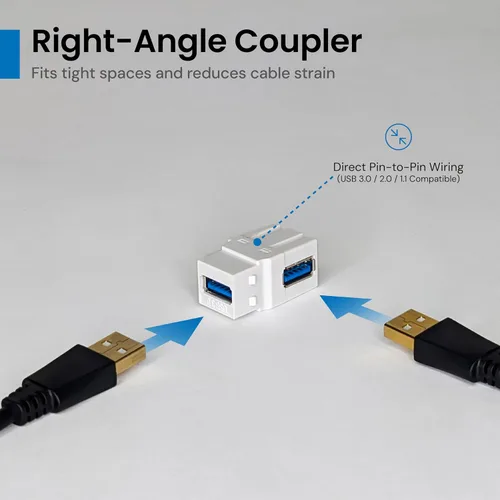 Vista 3 de ICC Acoplador modular USB 3.0 de 90 grados en blanco para estilo HD