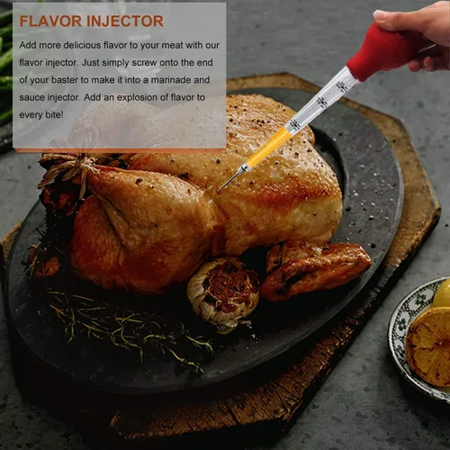 Vista 5 de KAYCROWN Turkey Baster - Bombilla de silicona de calidad comercial que incluye 2 agujas inyectoras de adobo de carne con cepillo de barbacoa y Rojo