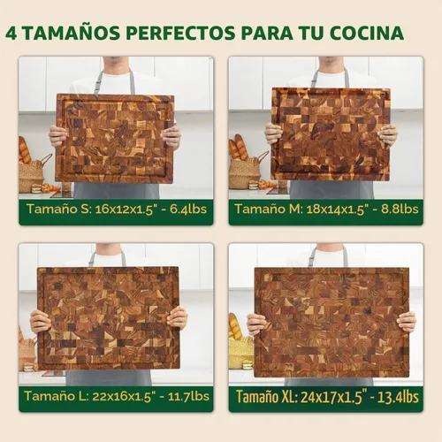 Vista 5 de BEEFURNI Tabla de cortar de grano final de madera de teca (S, 16 x 12 x 1.5 pulgadas), tablas de cortar de madera para cocina con ranura para jugo