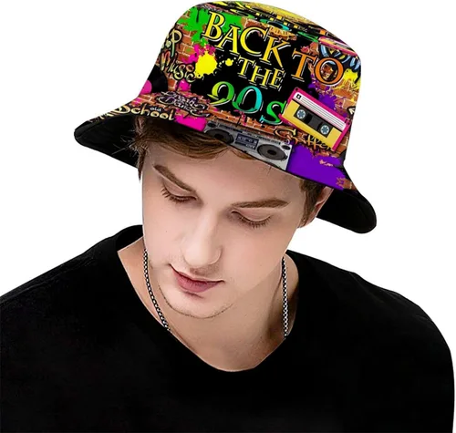 Vista 3 de Atuendo de los años 90 para mujeres y hombres, sombrero de pescador retro de los años 90 para exteriores, plegable, accesorios para rave, sombreros