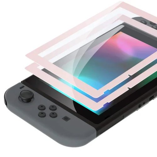 Vista 15 de eXtremeRate 2 Pack Black Border Transparent HD Clear Saver Protector Film, Tempered Glass Screen Protector for Nintendo Switch