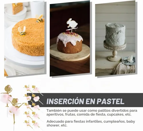 Vista 7 de BESTOYARD 12 piezas de decoración de cupcakes de bailarina con purpurina dorada para boda, despedida de soltera, fiesta de cumpleaños