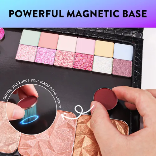 Vista 4 de Paleta de maquillaje magnética vacía grande con soporte plegable (capacidad para 60 sartenes estándar) – Estuche organizador profesional de sombra