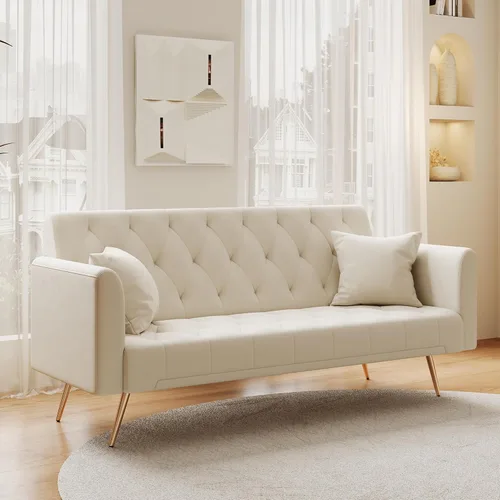 Vista 3 de Anwick Sofá cama moderno de terciopelo de 72 pulgadas, sofás plegables convertibles con 3 respaldos ajustables, asiento reclinable copetudo, patas