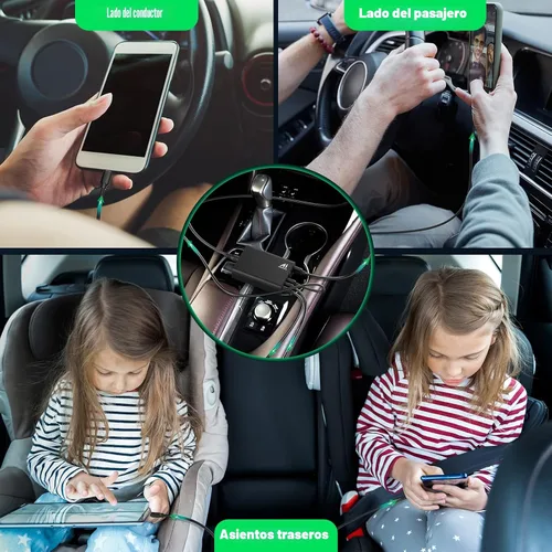 Vista 6 de Cargador de coche USB de múltiples puertos, 96W 6 puertos QC3.0 adaptador rápido múltiples puertos, con cuatro puertos de carga rápida 3.0