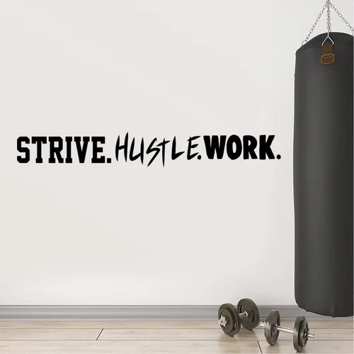 Vista 2 de Calcomanía de vinilo para pared, Strive. Hustle. Work. - 4 x 31 pulgadas - Cita motivacional de vida para el hogar, oficina, dormitorio, sala