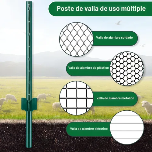 Vista 6 de Gtongoko Paquete de 10 postes de valla de metal resistentes de 3 pies, canal en U verde, estacas de valla sin excavación con placa de anclaje