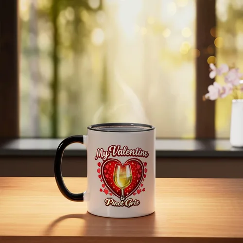 Vista 3 de Pinot Gris Wine Glass Valentine Hearts Love Funny Gift Ceramic Mug, Black/White