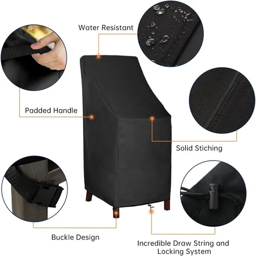 Vista 4 de Fundas para sillas de patio, respaldo alto, impermeables, 600D resistentes al agua, fundas para sillas de taburete de bar para 4 a 6 sillas