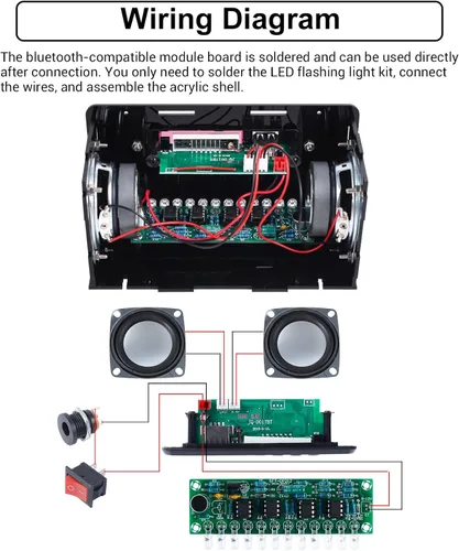 Vista 3 de Kit de altavoces DIY compatible con Bluetooth, kit de práctica de soldadura de radio FM DIY USB amplificador de sonido para el hogar control remoto