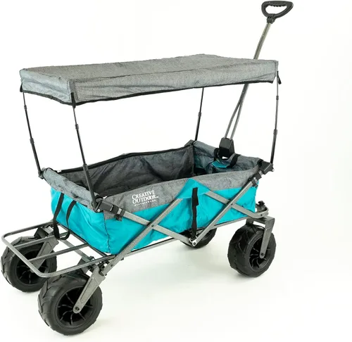 Vista 13 de Cochecito creativo para exteriores, carrito de playa XXL Deluxe con toldo, carrito plegable plegable y portátil, soporta hasta 200 libras