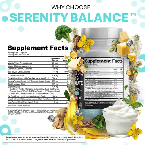 Vista 5 de Clean Nutraceuticals DIM Evening Primrose Black Cohosh Calcio D-Glucarato Sulforafano Extracto de semilla de lino – Vitaminas de apoyo hormonal
