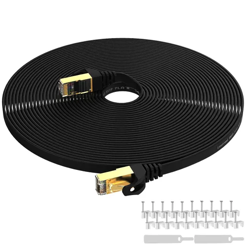 Vista 15 de Cable Ethernet Cat7 de 15 pies, cable de conexión plano de Internet CAT 7 para router, módem, juegos, concentrador, computadora, alta velocidad