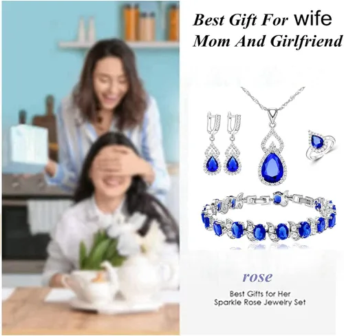 Vista 3 de LMXXVJ Juego de joyas para mujer collar chapado en platino anillo abierto aretes pulsera para cumpleaños aniversario día de la madre regalos