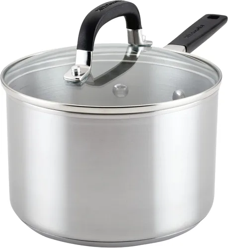 Vista 15 de KitchenAid - Sartén de acero inoxidable de inducción con tapa, olla de 2 cuartos de galón Brushed Stainless Steel, 2qt Saucepan with Lid, Small