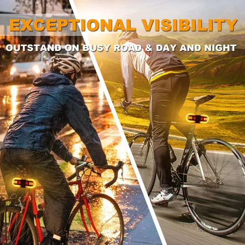 Vista 3 de Luz trasera de bicicleta con señal de giro, luces traseras de bicicleta recargables por USB, luz trasera de bicicleta dividida delantera y trasera