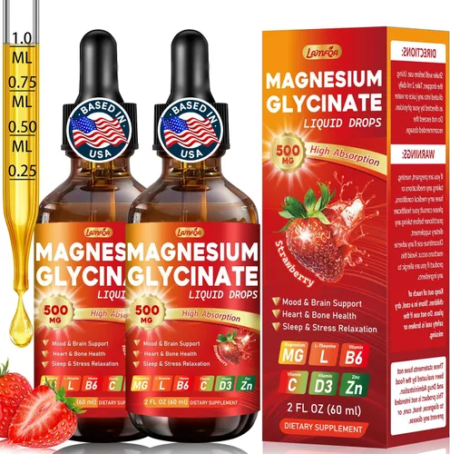 Vista 10 de Gotas líquidas de glicinato de magnesio de 500 mg – Alta absorción con vitamina B6, D3, C, zinc – Apoya el estado de ánimo, sueño, corazón y salud