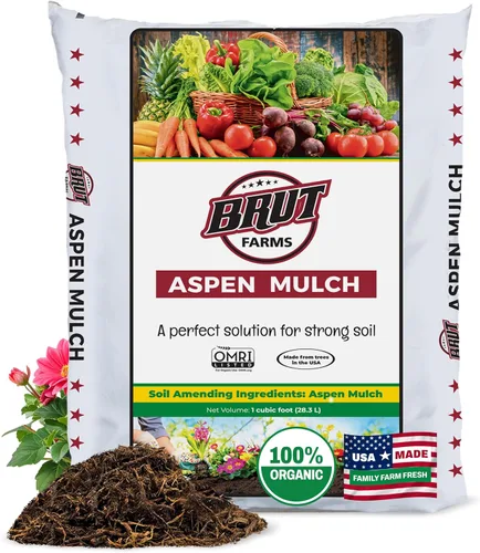 Vista 8 de Brut Organic Aspen Mulch 10 cuartos de galón – Retenedor de humedad natural y protector de raíces – Sin olor, mantillo de corteza rico en nutrientes