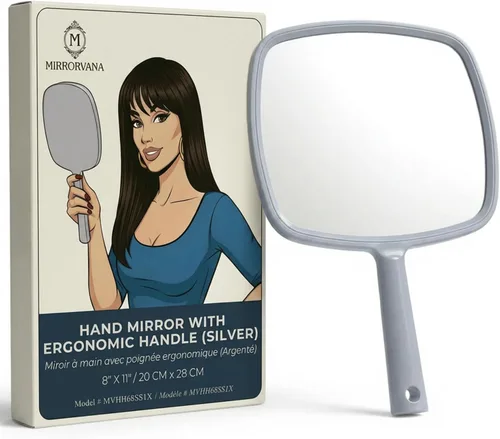 Vista 10 de Espejo de mano grande y cómodo con asa, modelo de salón plateado (paquete de 5) Handheld Mirror Set for Barbers & Salon Hairdressers - Perfect for
