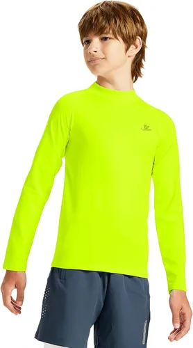 Vista 15 de DEVOROPA Youth Boys Compression Thermal Shirt Long Sleeve Kids Fleece Baselayer Soccer Baseball Undershirt Slim/Regular/Husky Cuello redondo-negro