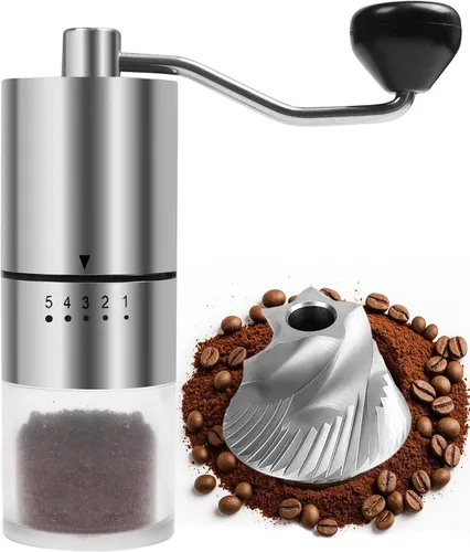 Vista 10 de Molinillo de café manual con muela de cerámica para espresso, prensa francesa, 5 ajustes ajustables, molinillo manual con muela incorporada