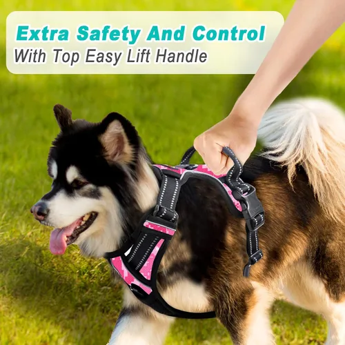 Vista 8 de Barkbay Arnés antitirones grande para perro, con paso, reflectante con clip frontal y mango de fácil control para entrenamiento, caminar, correr