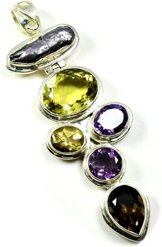 Vista 9 de 55Carat Natural Multi Stones Sterling Silver Multi Shape Gemstone Pendants For Women Designer Jewelry Natural-Multi-Stone-Design-10