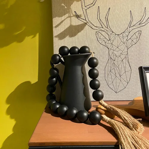 Vista 76 de OMISHE Guirnalda de cuentas de madera extra grande con cuentas de madera y borlas de 1.6 pulgadas de diámetro, cuentas decorativas rústicas de 41