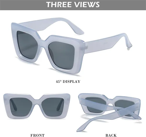 Vista 3 de HJSTES Gafas de sol de gran tamaño para mujer, sombras de ojo de gato de moda, marco cuadrado, protección UV