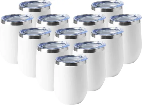 Vista 25 de HASLE OUTFITTERS Vaso de vino de 12 onzas con tapa, copas de vino sin tallo, tazas de viaje al vacío de doble pared, taza de café de acero Acero